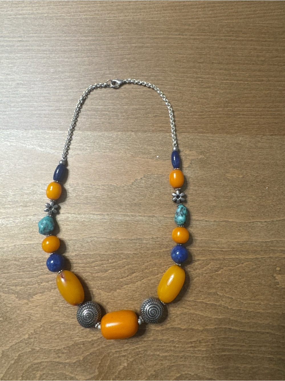 Yellow & Blue Beaded Statement Necklace with Silver Accents